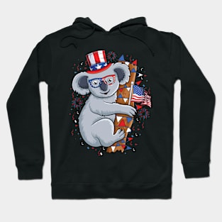 Hanging koala American Flag hat fireworks USA 4th Of July Hoodie